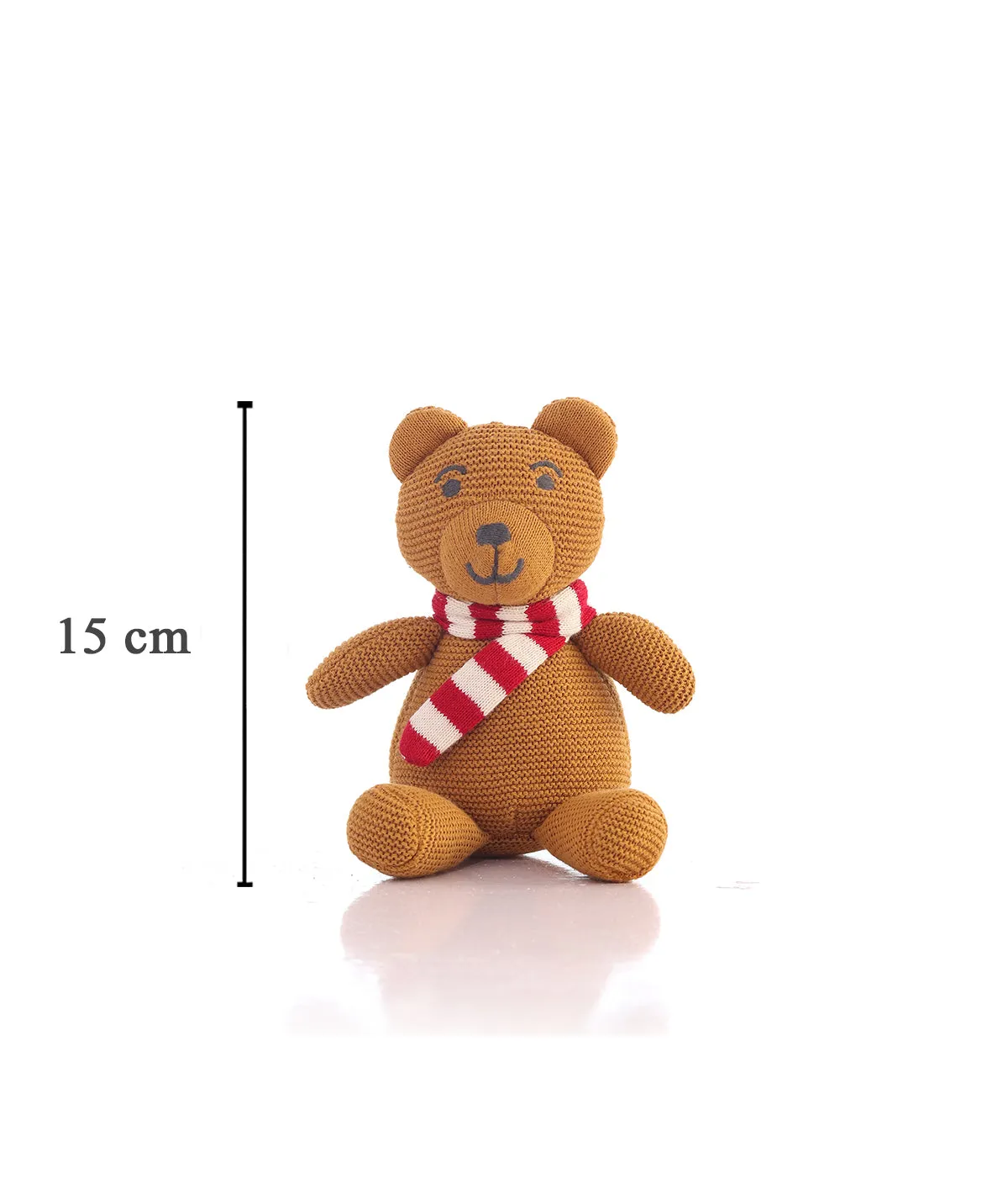 Baby Bear with Scarf Cotton Knitted Stuffed Soft Toy for Babies & Kids (Mustard, Red & Natural)