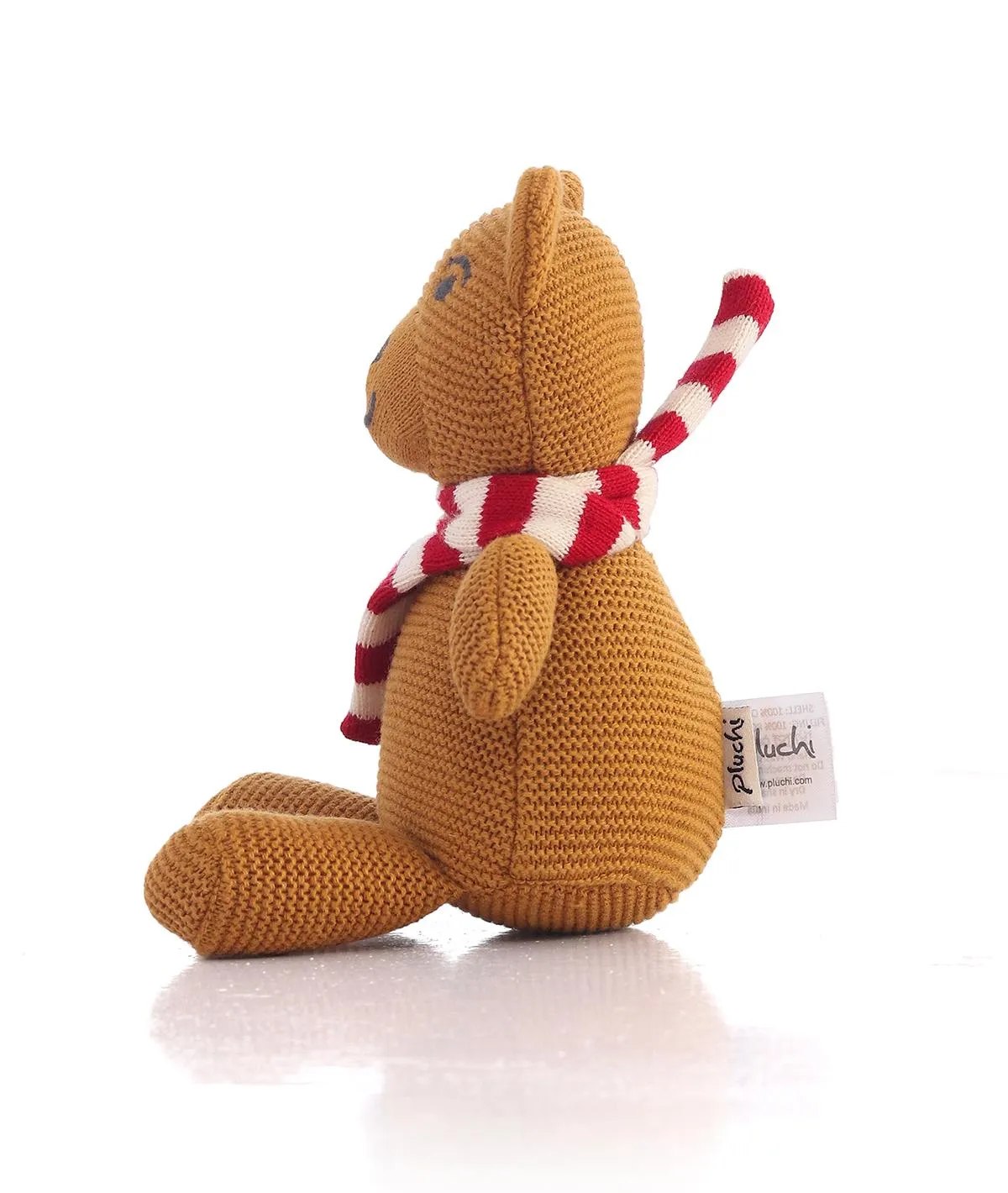 Baby Bear with Scarf Cotton Knitted Stuffed Soft Toy for Babies & Kids (Mustard, Red & Natural)