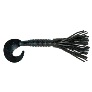 Bearded Single Tail Grub Soft Bait - 3 1-2" Length, Black-Blue Flake, Per 6