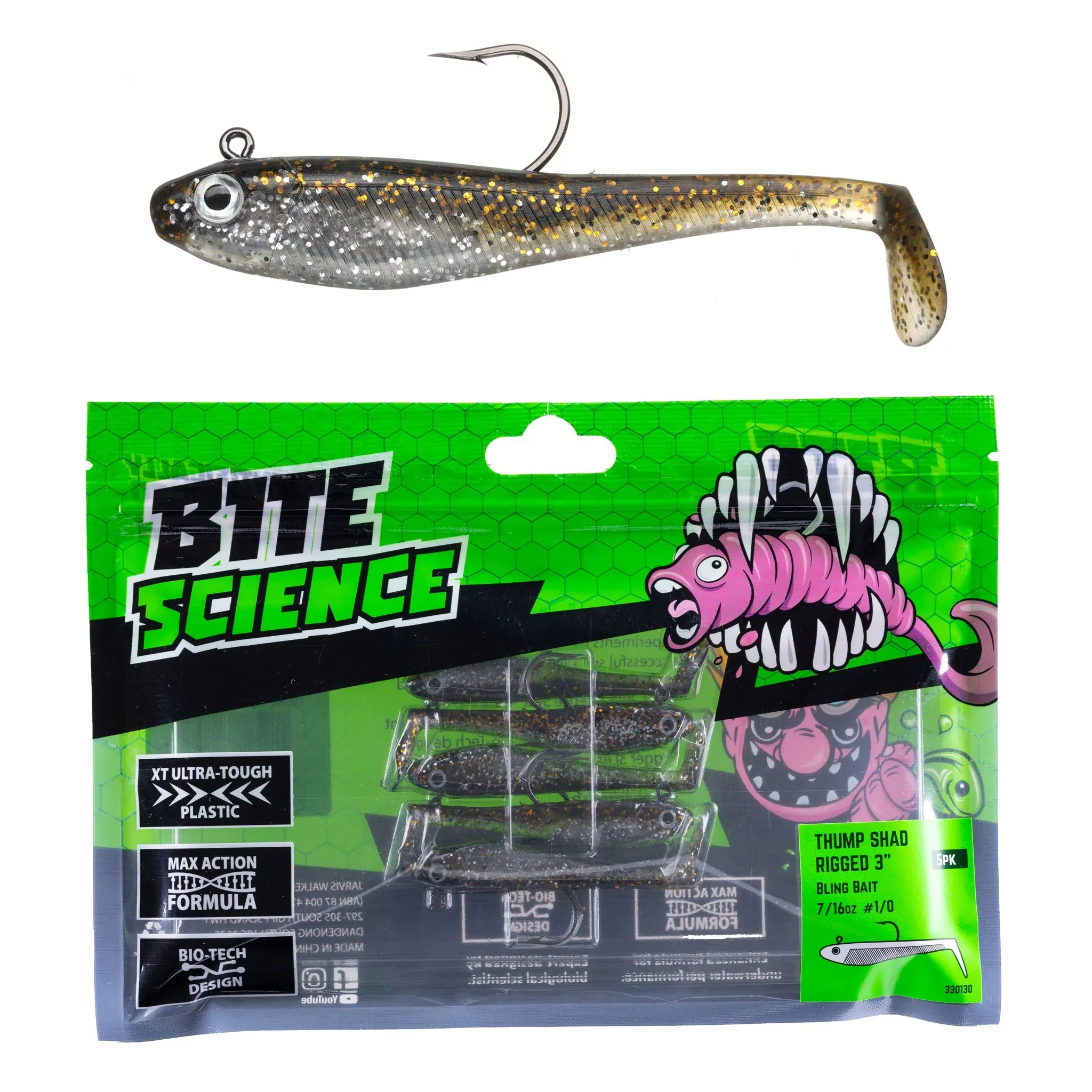 Bite Science Thump Shad Rigged 7/16oz  Jighead  1/0 hook