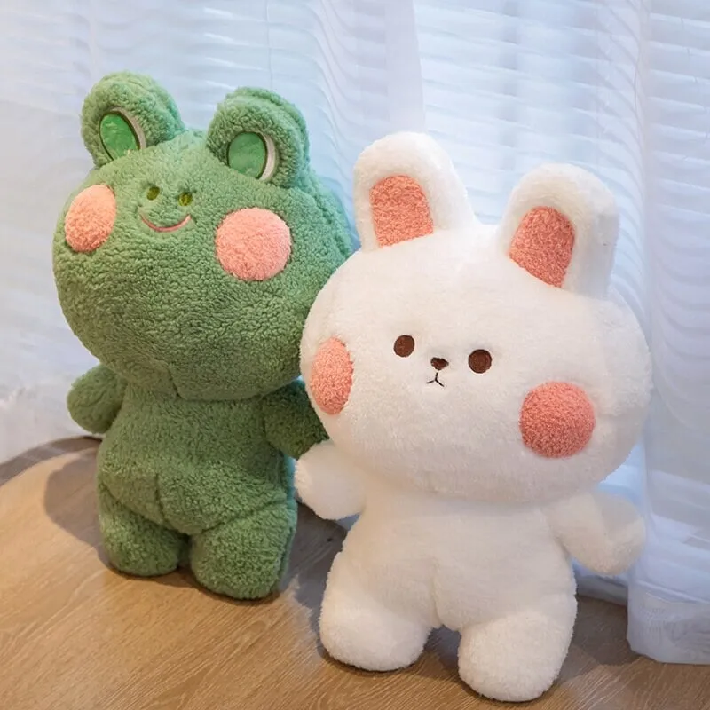 Blushing Kawaii Frog and Rabbit Stuffed Animals Friends Plushies