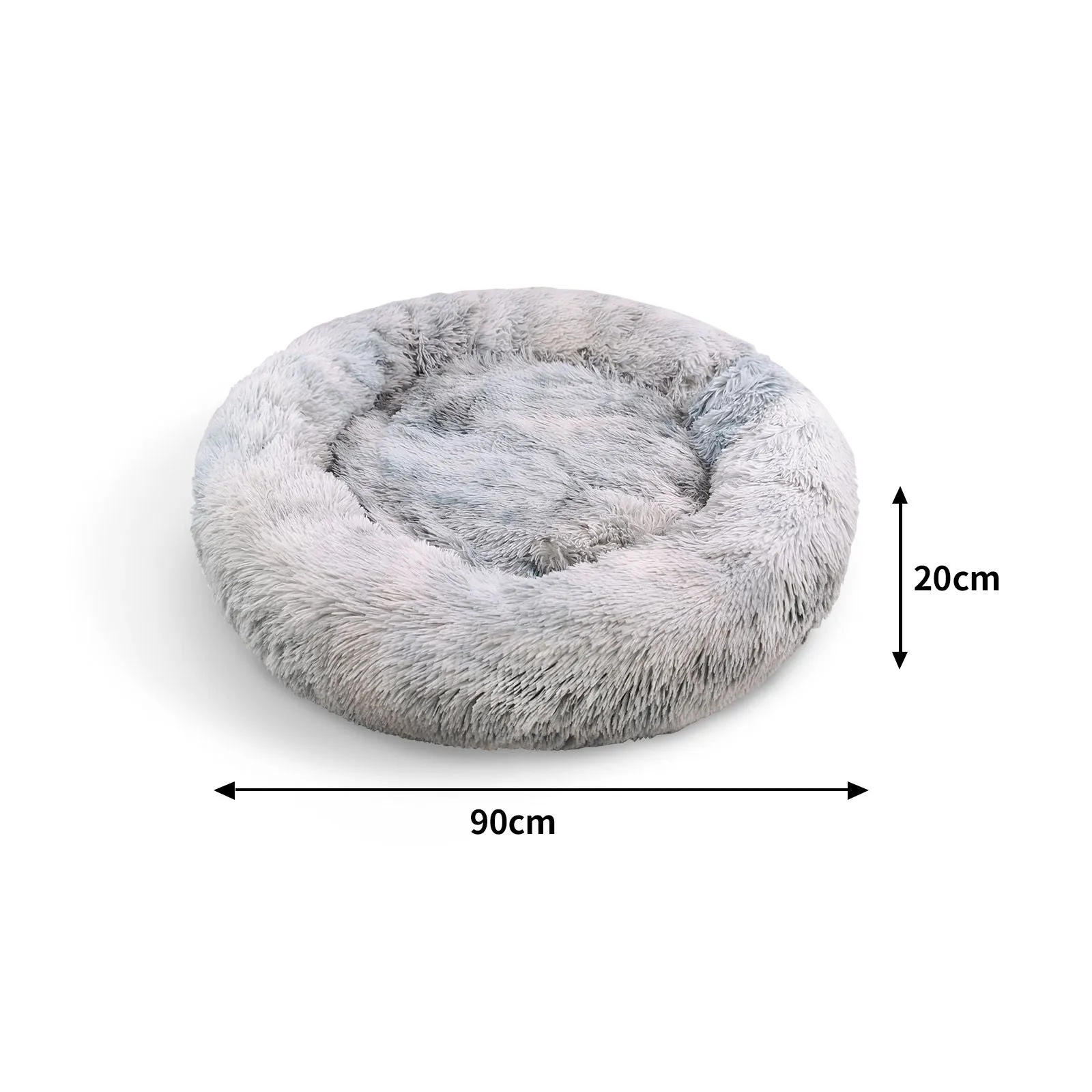 Calming Soft Round Plush Pet Bed, Light Gray, Large, 90cm