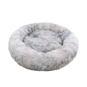 Calming Soft Round Plush Pet Bed, Light Gray, Large, 90cm