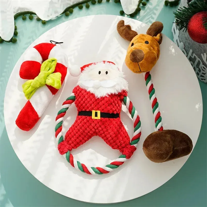 Christmas Plush Squeak Toys for Pets – Festive Dog Chew Toys with Santa, Elk, Gingerbread, and Donut Designs