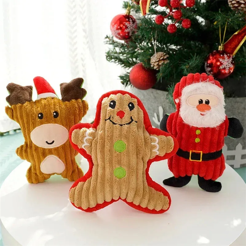 Christmas Plush Squeak Toys for Pets – Festive Dog Chew Toys with Santa, Elk, Gingerbread, and Donut Designs