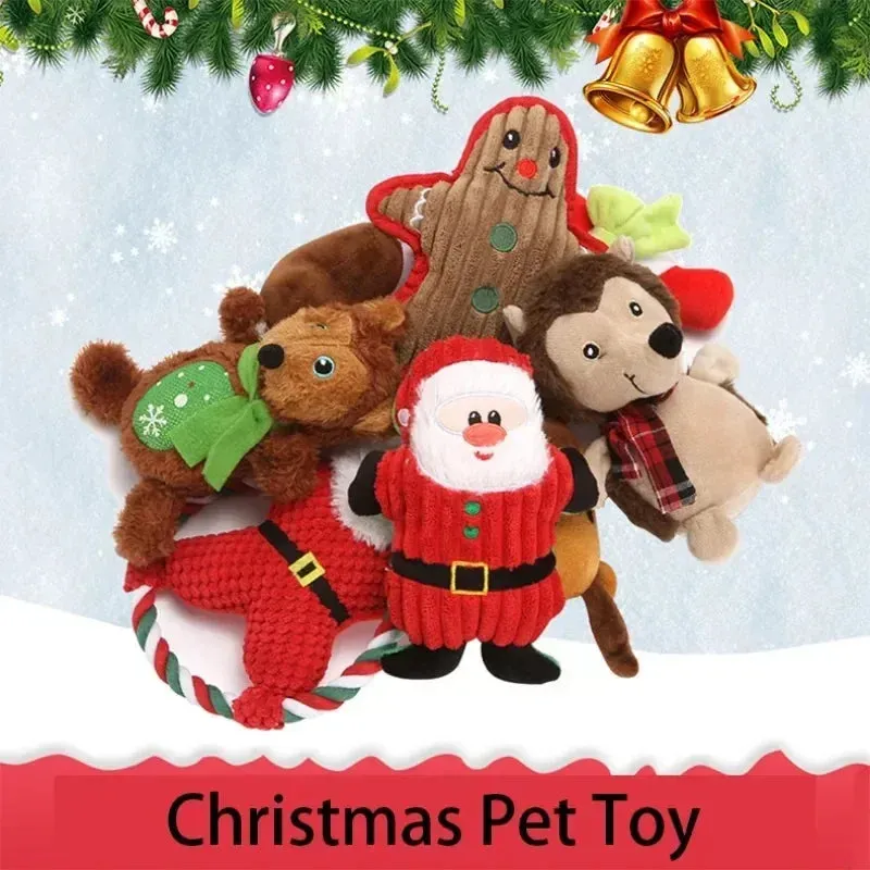 Christmas Plush Squeak Toys for Pets – Festive Dog Chew Toys with Santa, Elk, Gingerbread, and Donut Designs