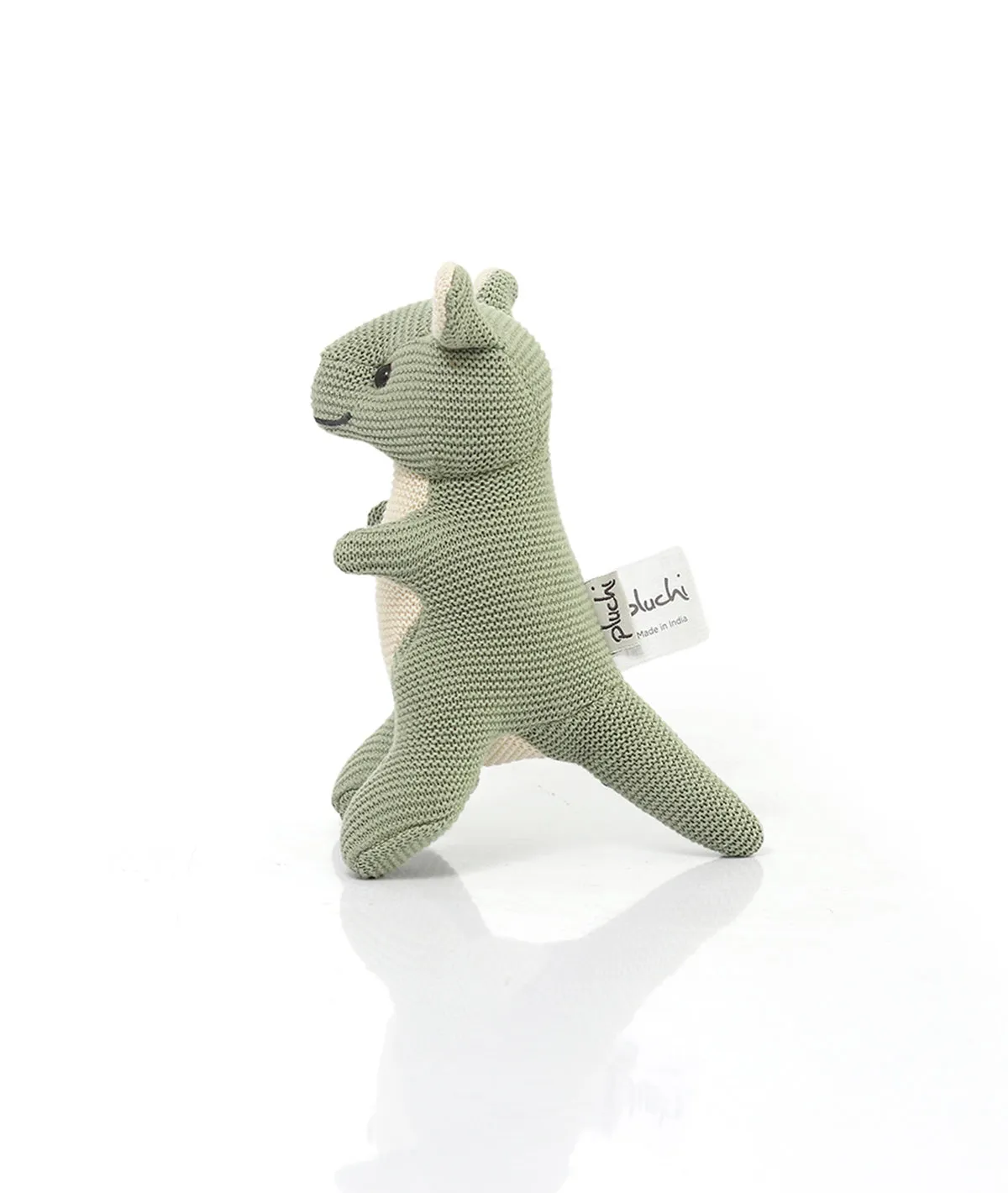 Doodle Kangaroo Rattle Cotton Knitted Stuffed Soft Toy (Pistachio Green & Natural)