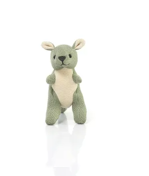 Doodle Kangaroo Rattle Cotton Knitted Stuffed Soft Toy (Pistachio Green & Natural)