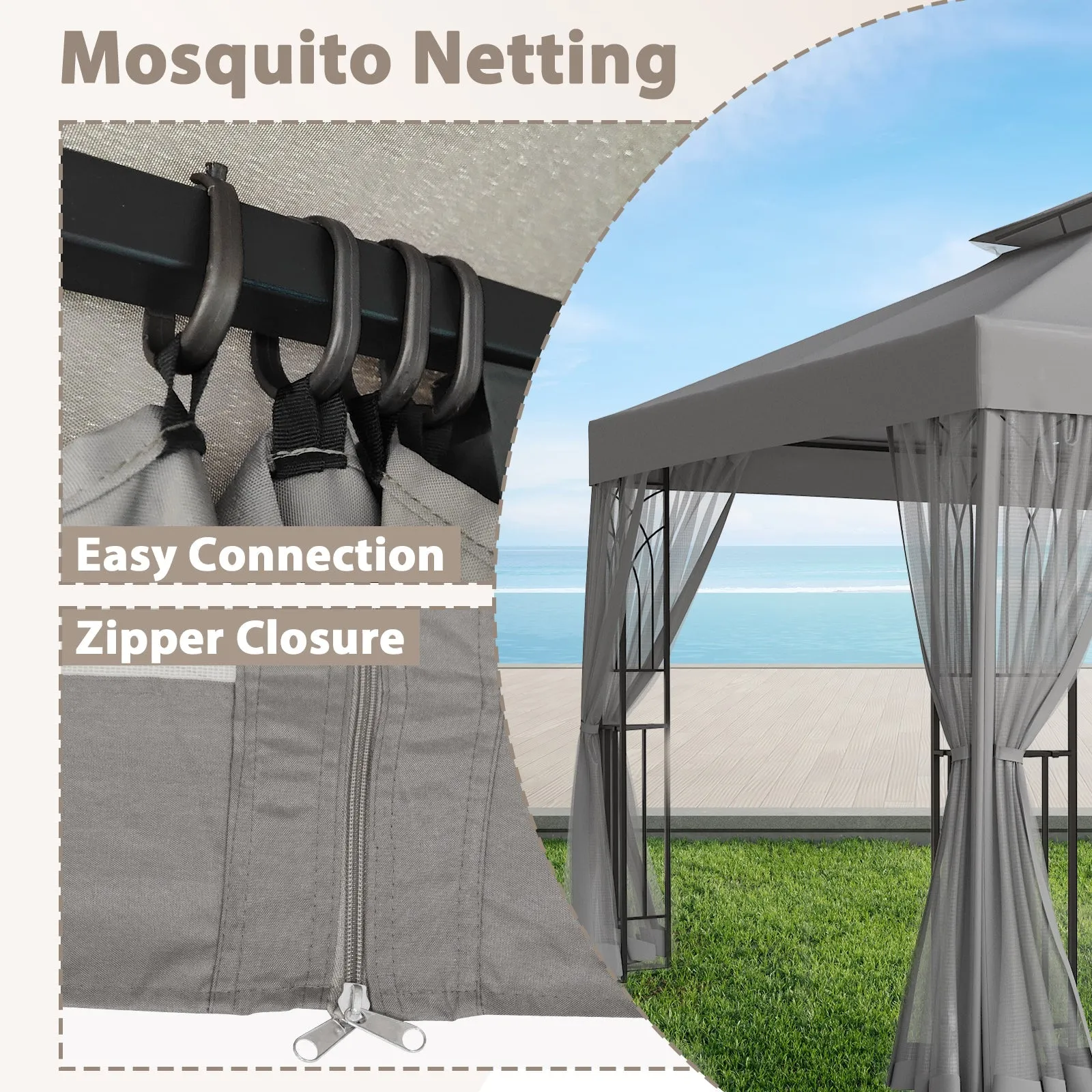 EAGLE PEAK 10x10 Patio Gazebo with Screen Walls and Corner Shelves