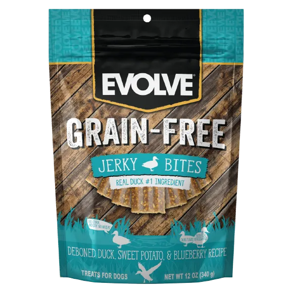 Grain Free Duck, Sweet Potato & Blueberry Jerky Bites | 12 oz | Evolve