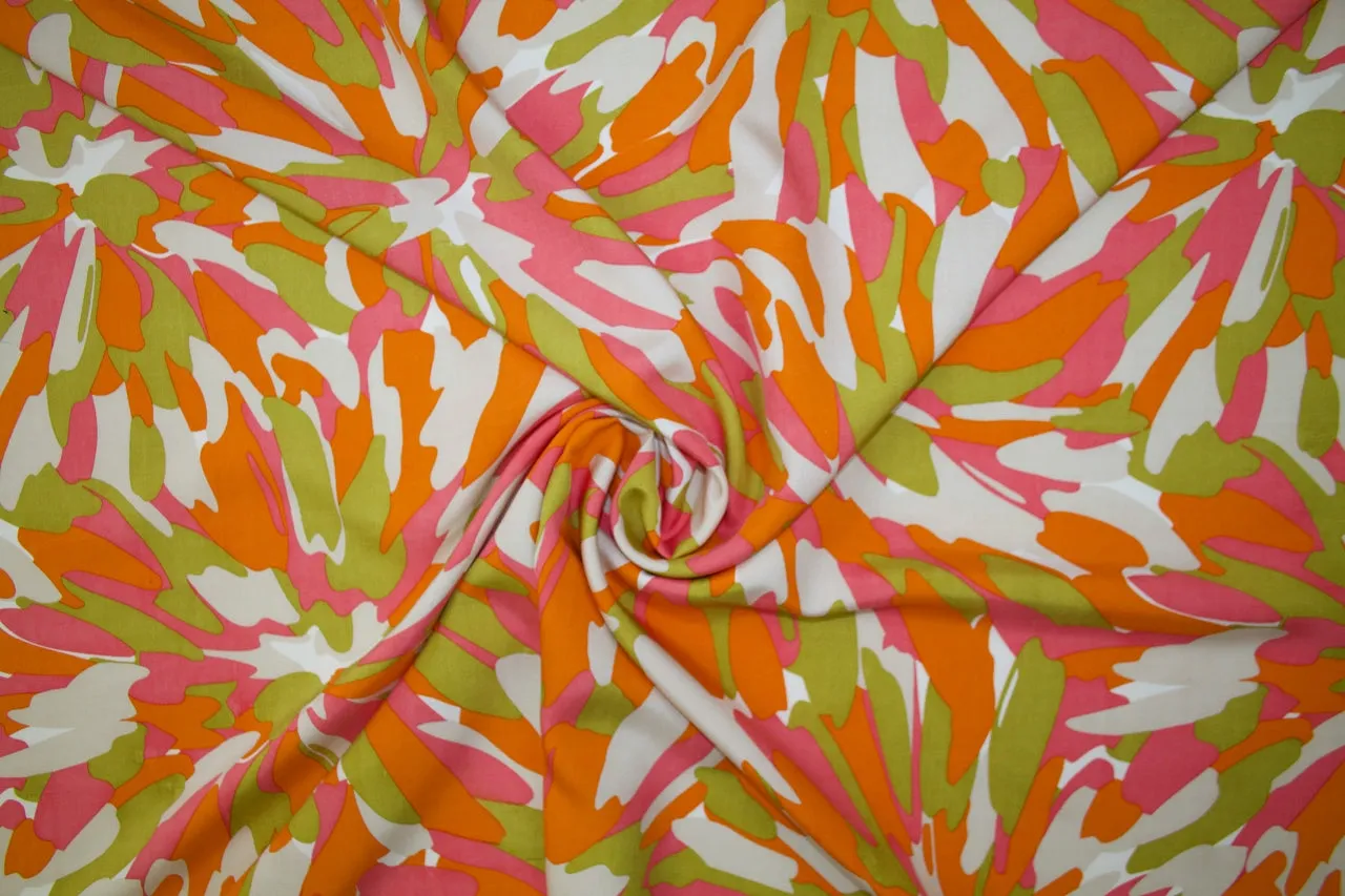 Mid Century Style Floral Silk Linen - Pink/Orange/Green/White