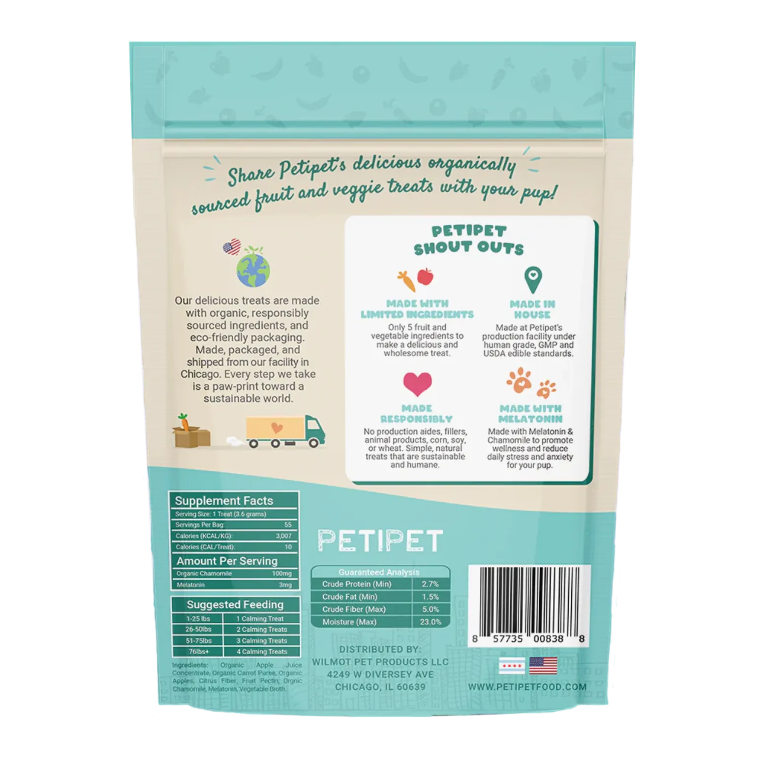 Petipet Calming Bites with Melatonin   Chamomile Apple & Carrot Flavored Soft Chew Calming Supplement for Dogs, 7-oz bag