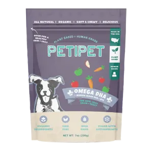 Petipet Omega DHA Bites with Marine Algae DHA   EPA Apple & Carrot Flavored Soft Chew Brain & Heart Health Supplement for Dogs, 7-oz bag