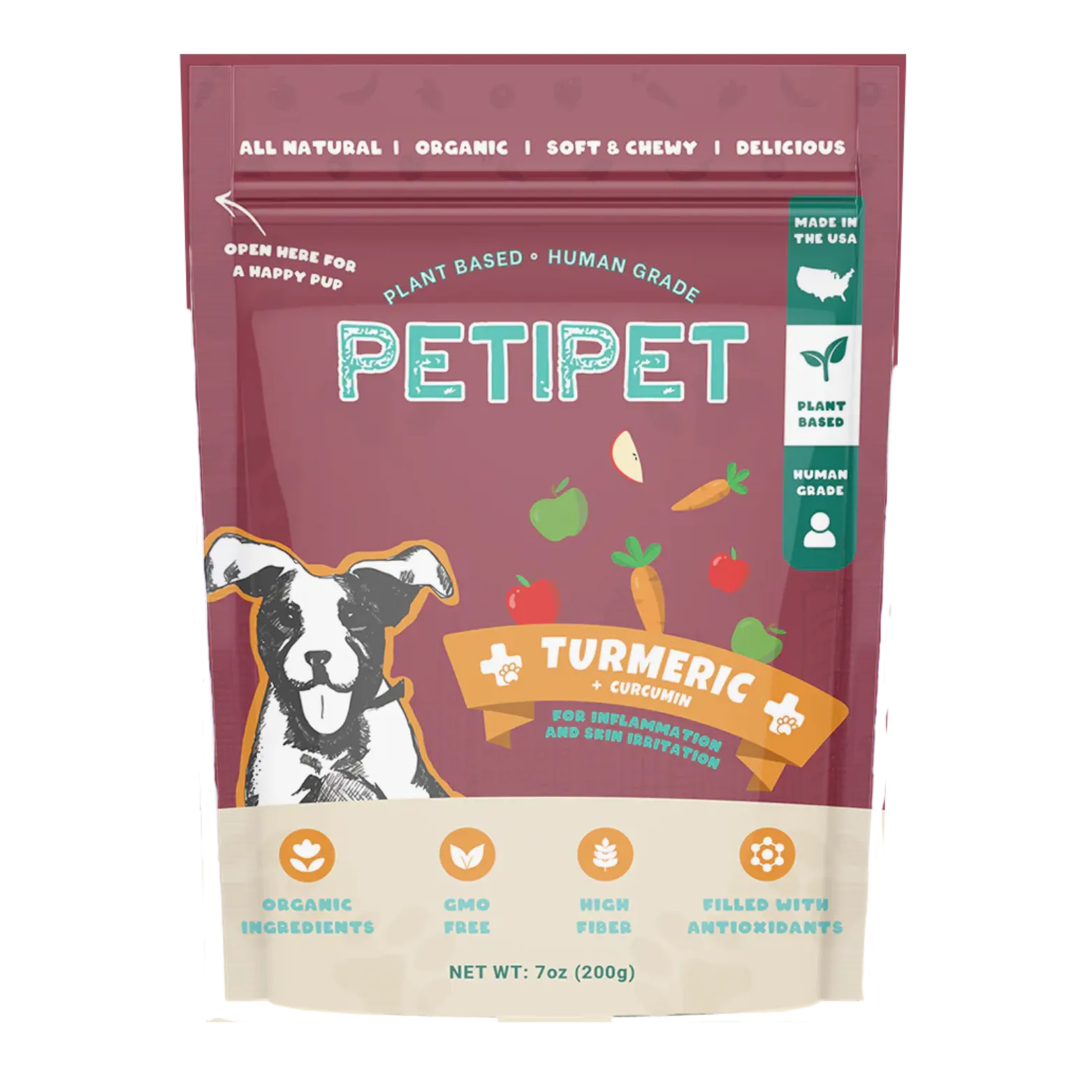 Petipet Turmeric Bites   Curcumin Apple & Carrot Flavored Soft Chew Anti-Inflammatory Supplement for Dogs, 7-oz bag