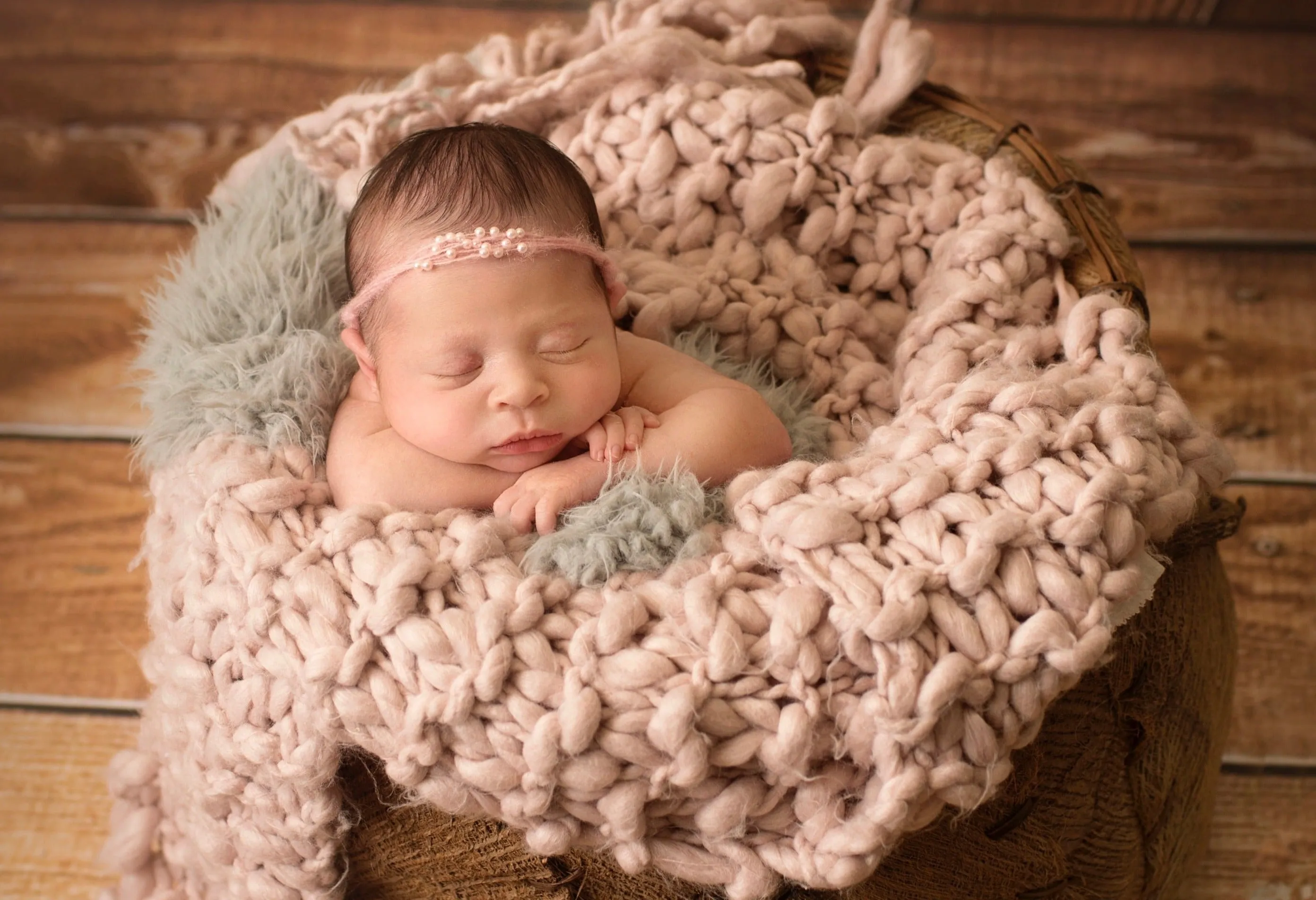 Pink Pearls Mohair Halo Tieback Headband