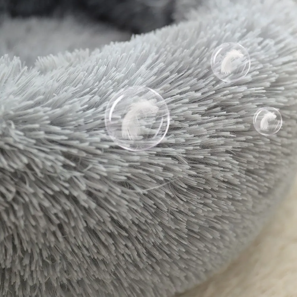 Plush Donut Faux Fur Calming Pet Nest - Grey - M