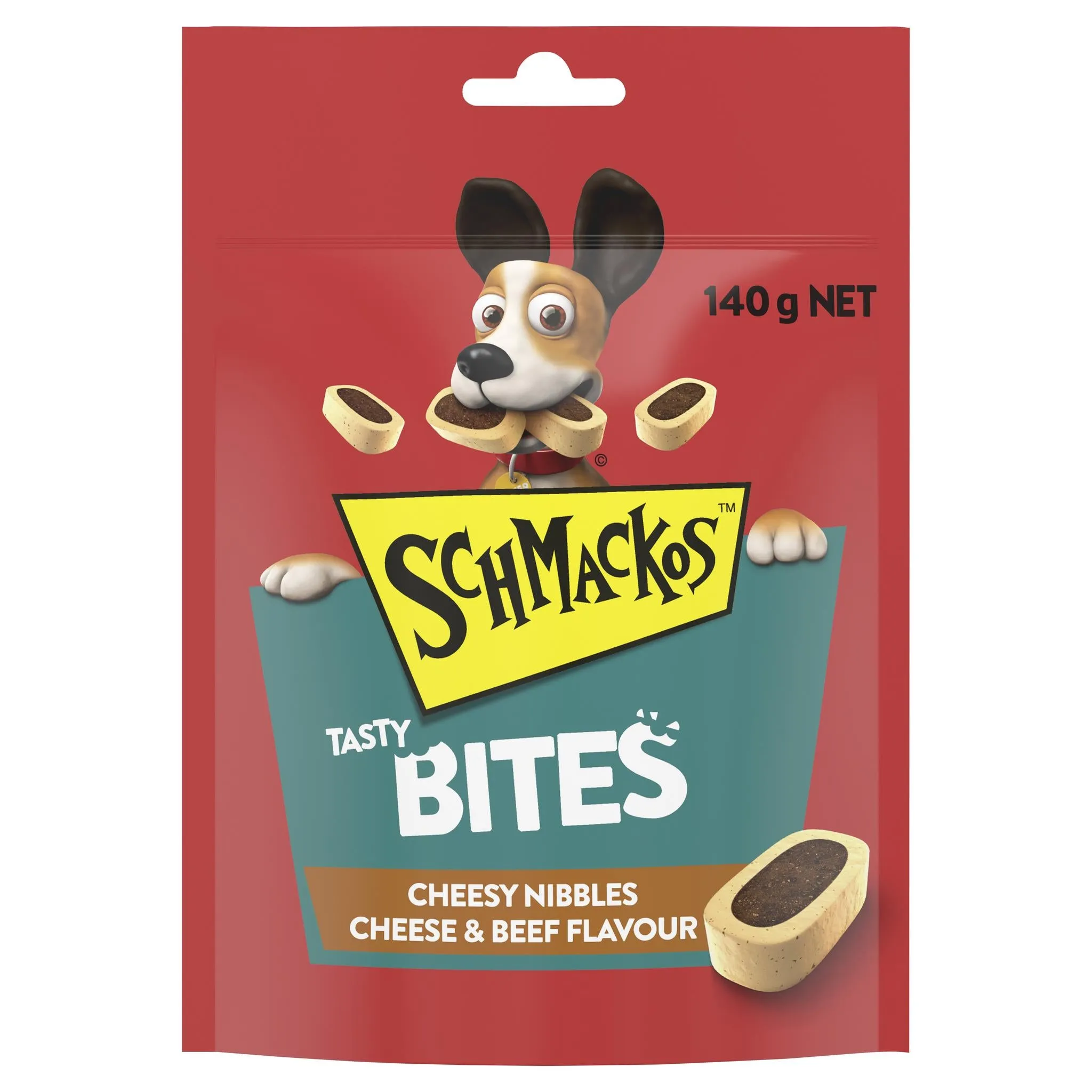 Schmackos Dog Treat Tasty Bites Cheesy Nibbles Cheese & Beef 140g