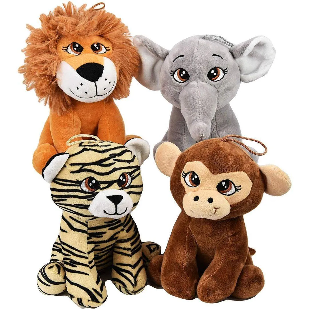 Set of 4 Soft Toys Safari Wild Animals