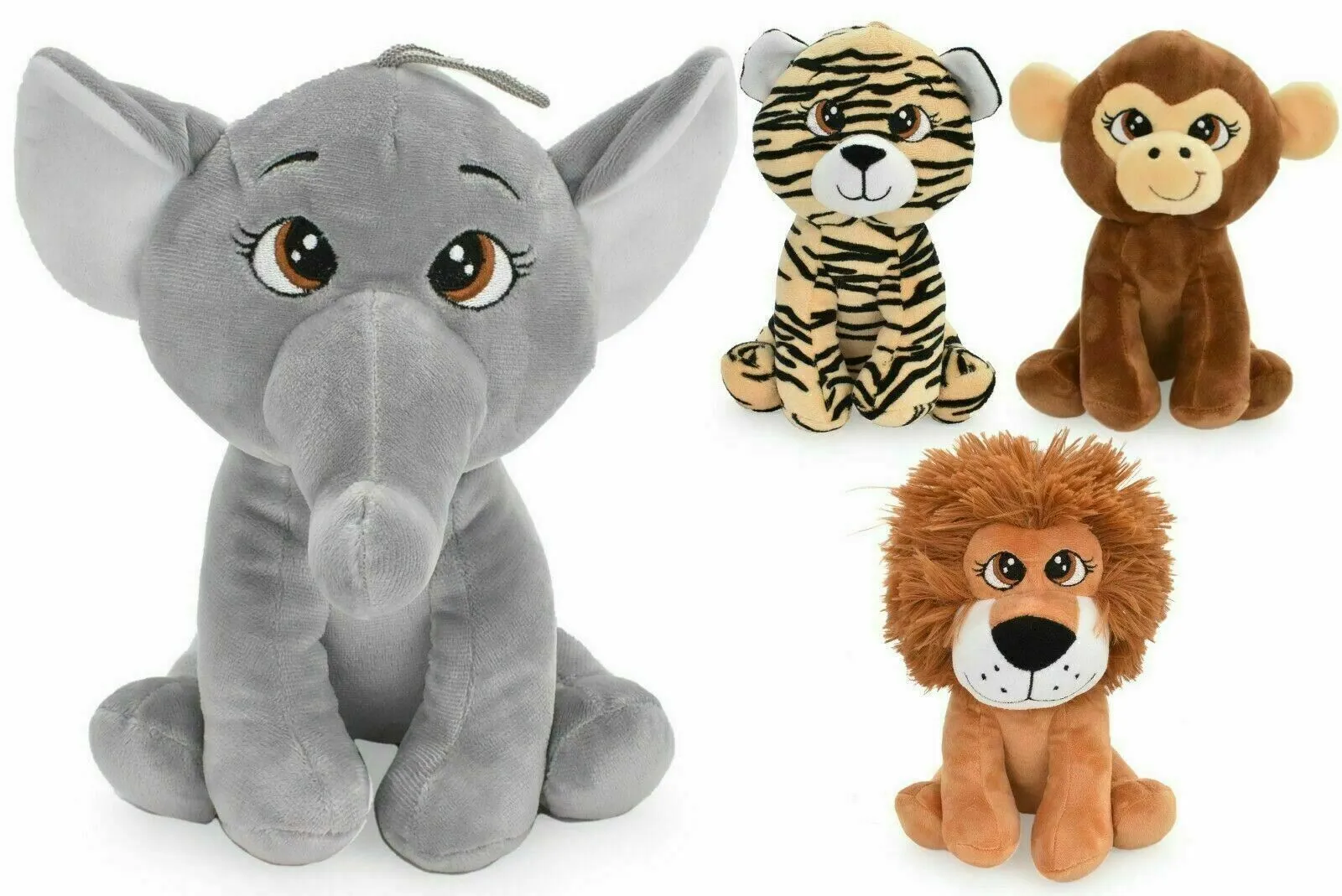 Set of 4 Soft Toys Safari Wild Animals