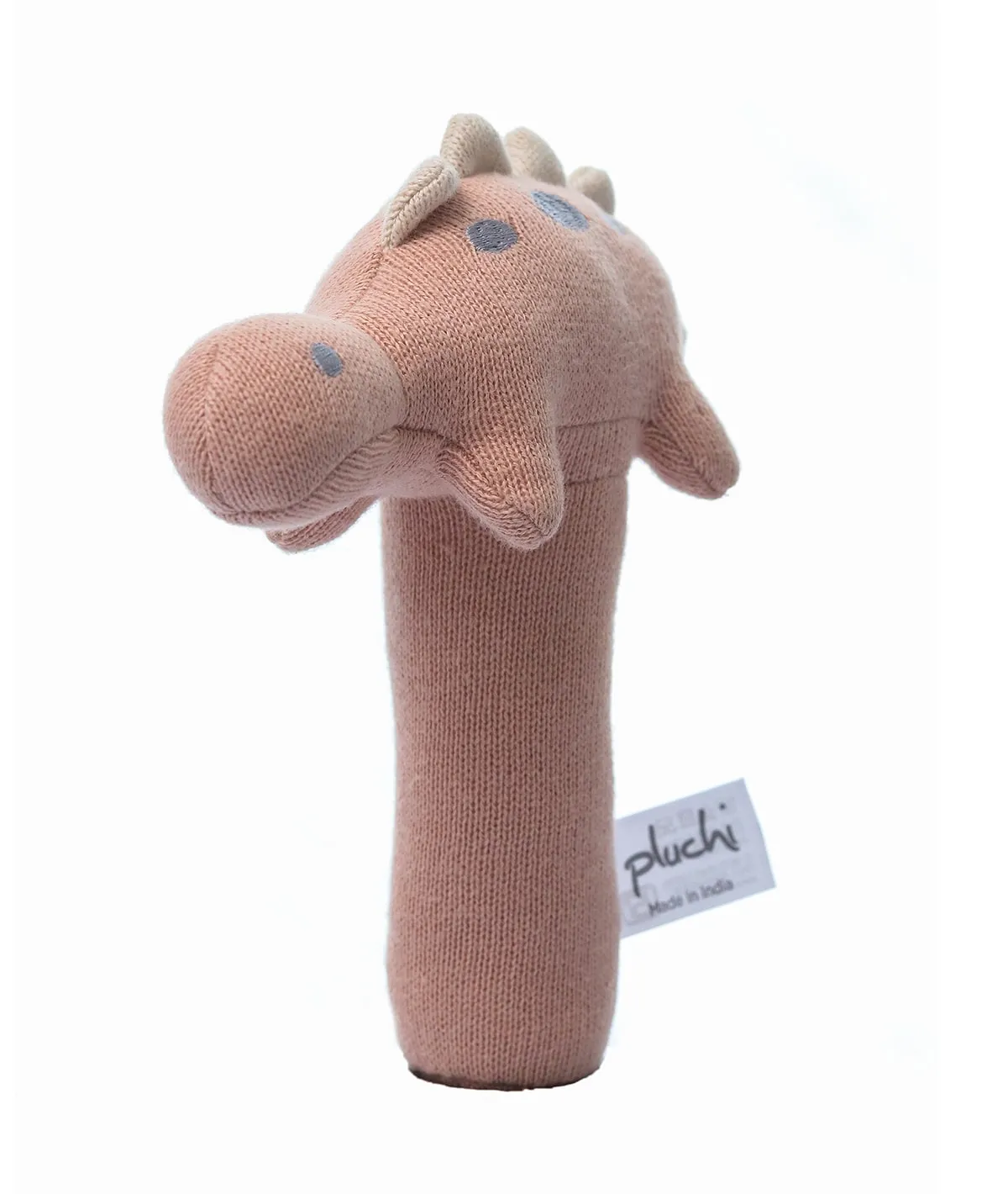 Stego Dino Cotton Knitted Stuffed Soft Rattle Toy (Baby Pink)