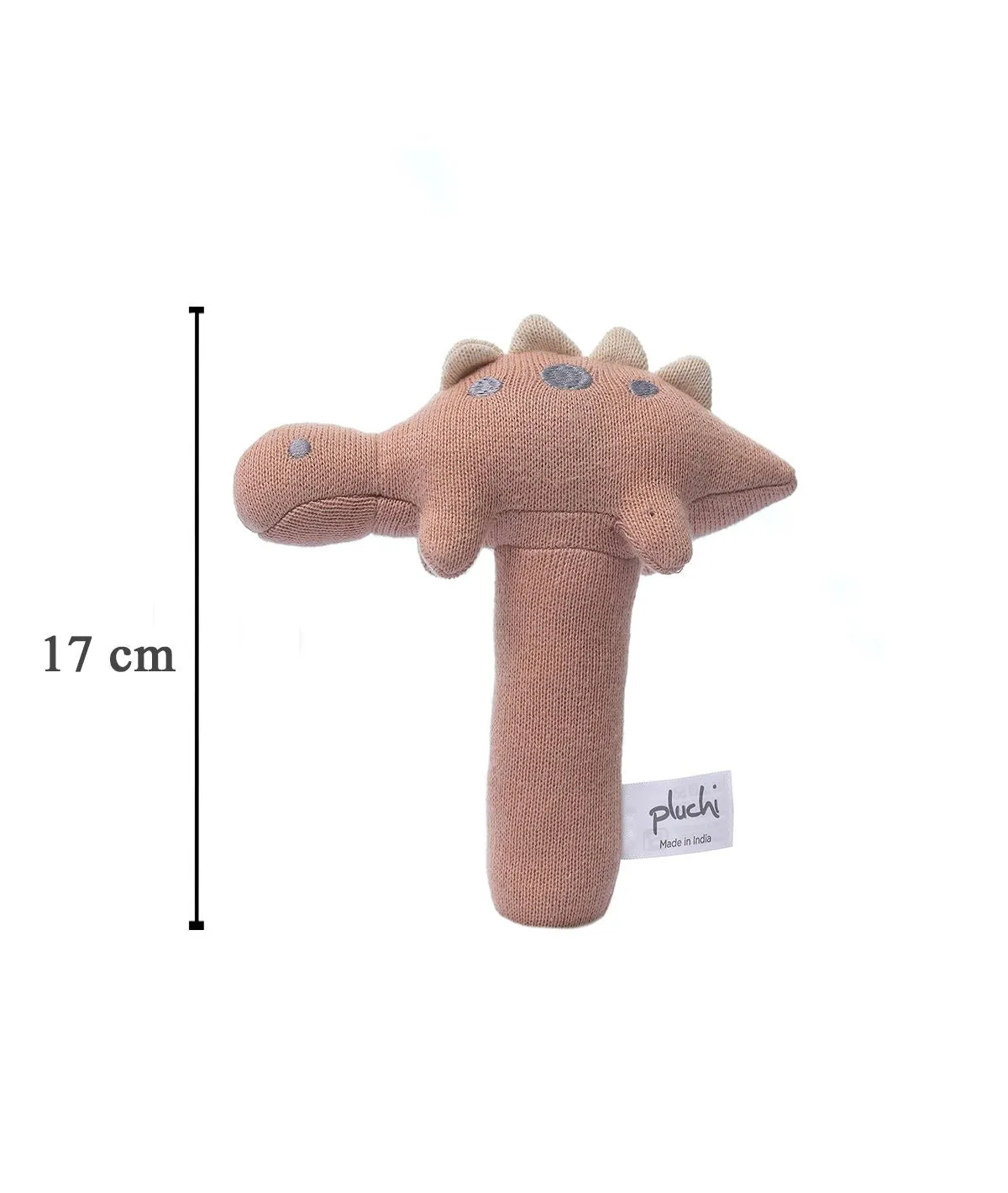 Stego Dino Cotton Knitted Stuffed Soft Rattle Toy (Baby Pink)