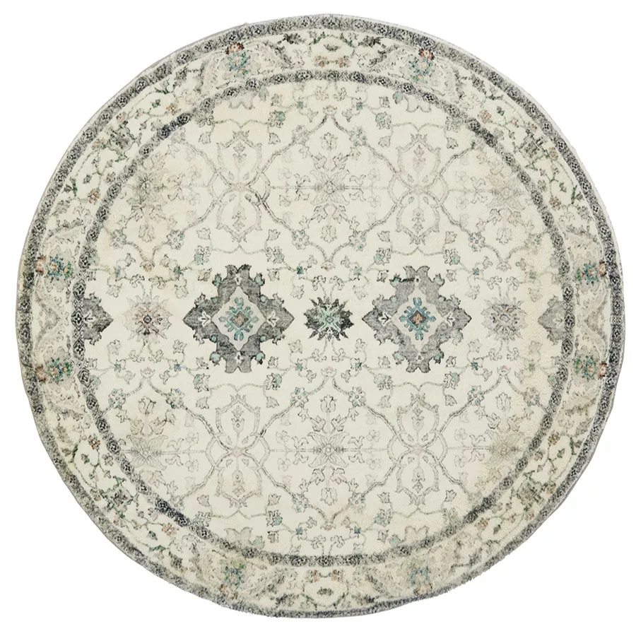 Susa Ivory Multicolour Traditional Distressed Round Rug