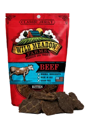 Wild Meadow Farms Classic Beef Jerky Bites Treats for Dogs